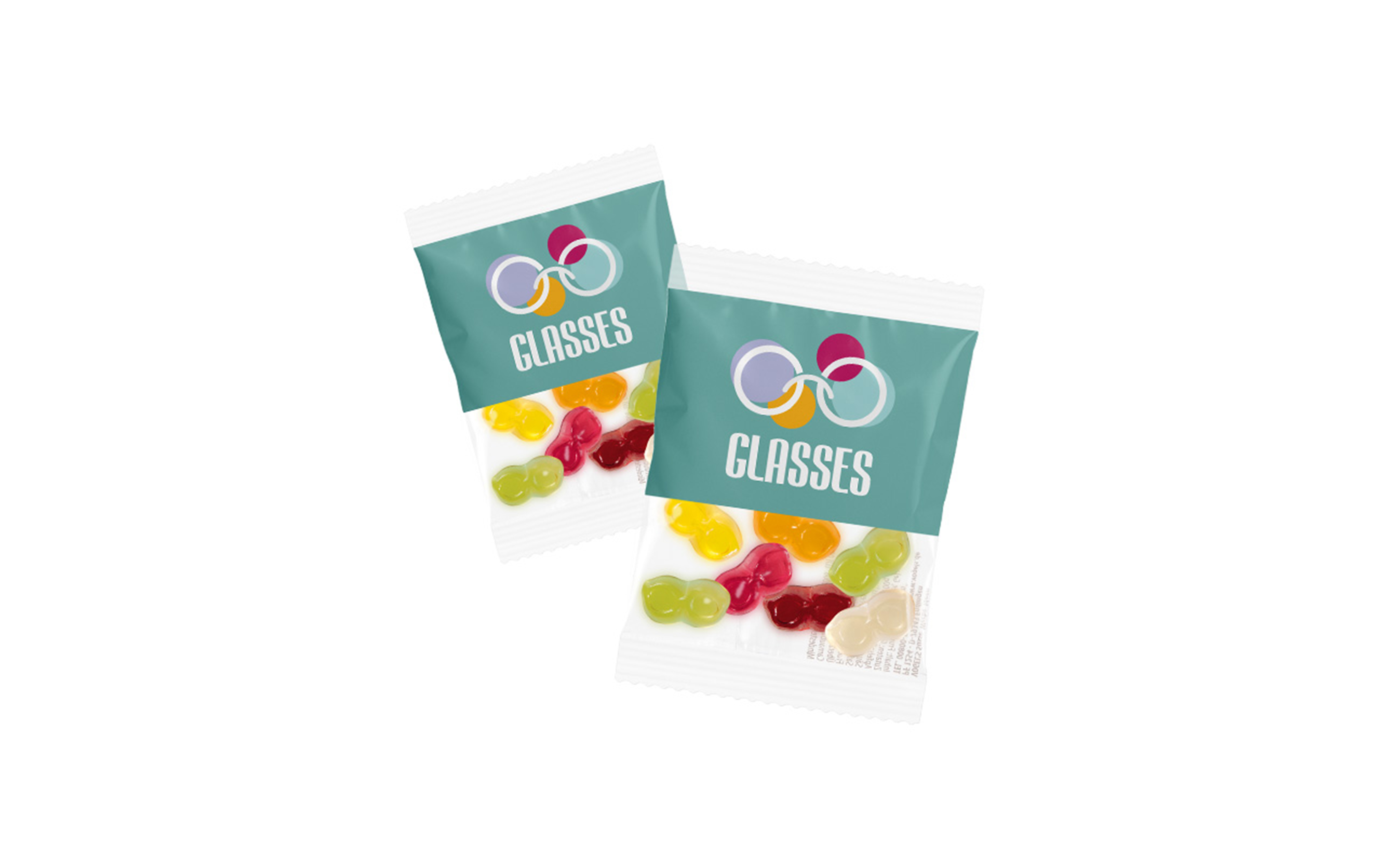 Fruchtgummi-Werbetüte 10g "Brillen" (kompostierbare Folie)