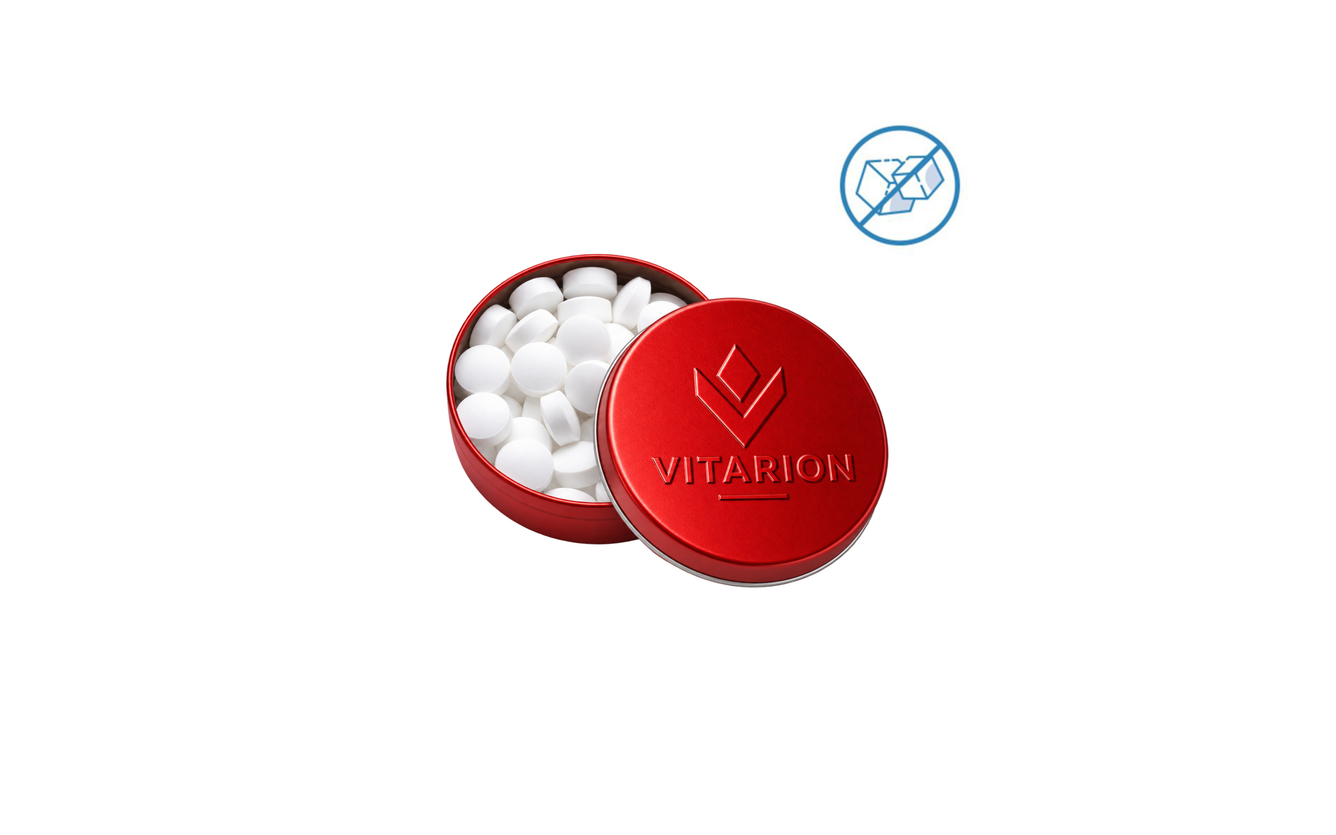 XS-Prägedose "Pfefferminzdragees zuckerfrei" Rot (metallic)