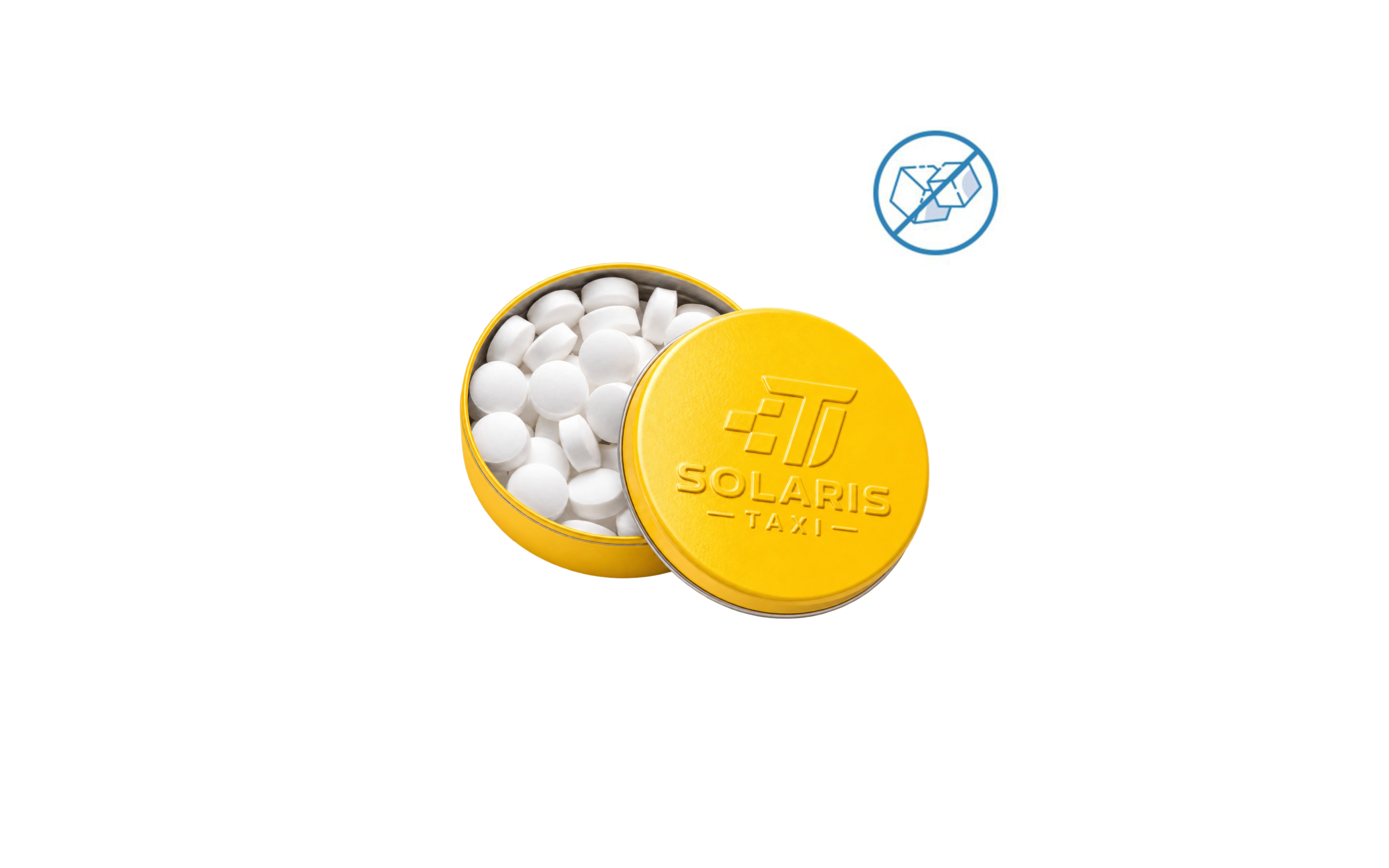 XS-Prägedose "Pfefferminzdragees zuckerfrei" Gelb (glänzend)