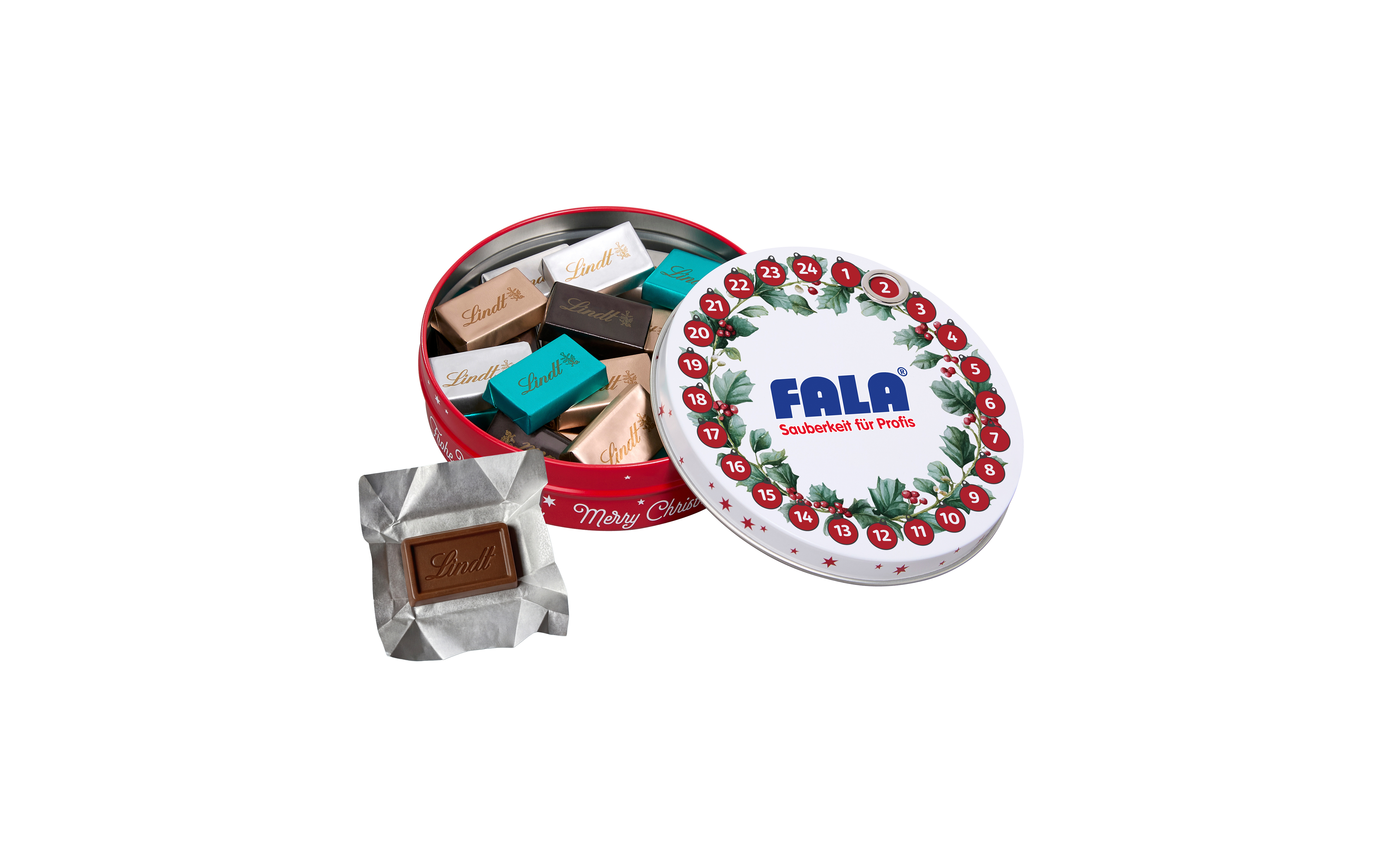 Magnetdosen-Adventskalender Standardmotiv B mit Lindt Naps