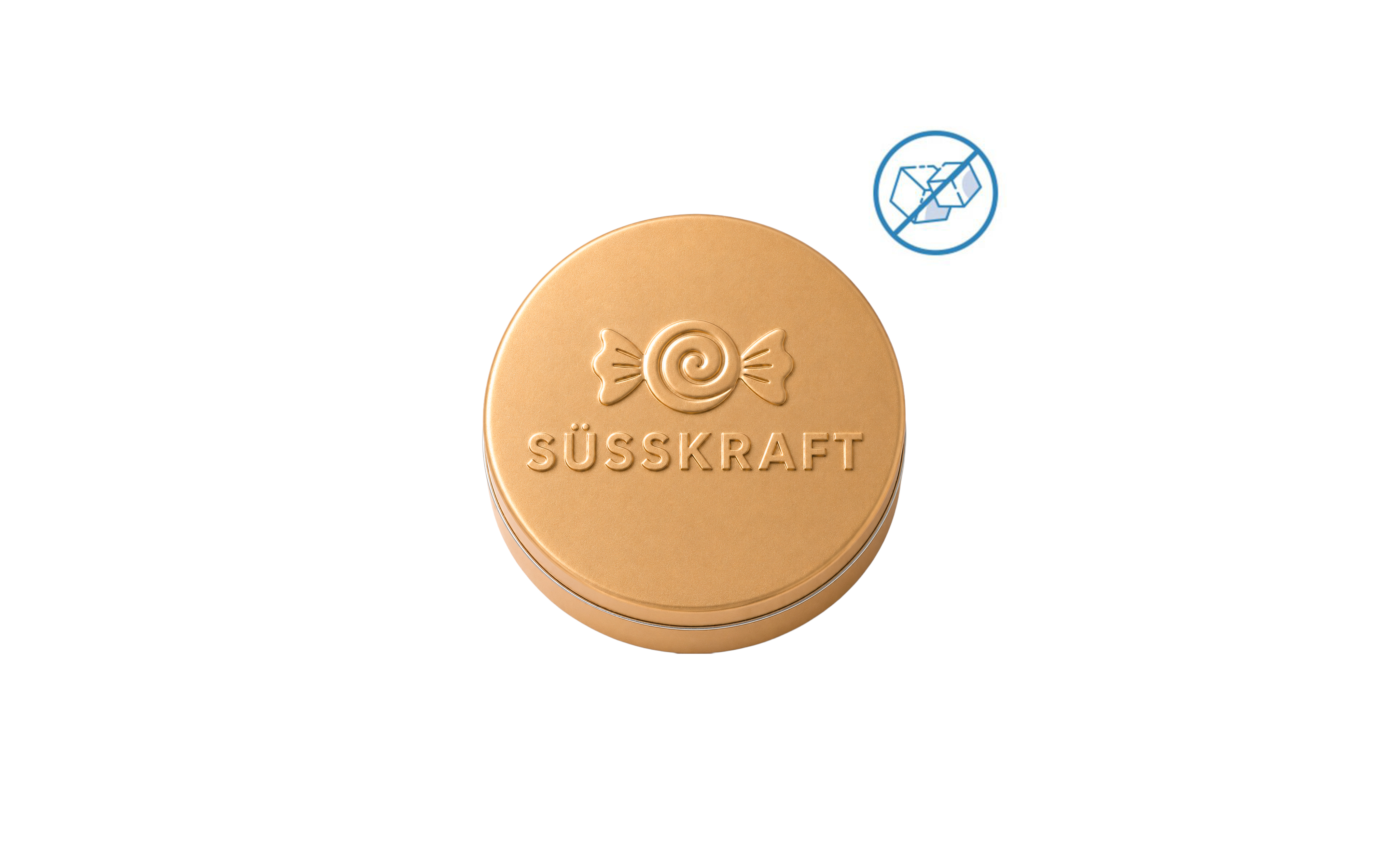 XS-Prägedose "Pfefferminzdragees zuckerfrei" Gold (glänzend)