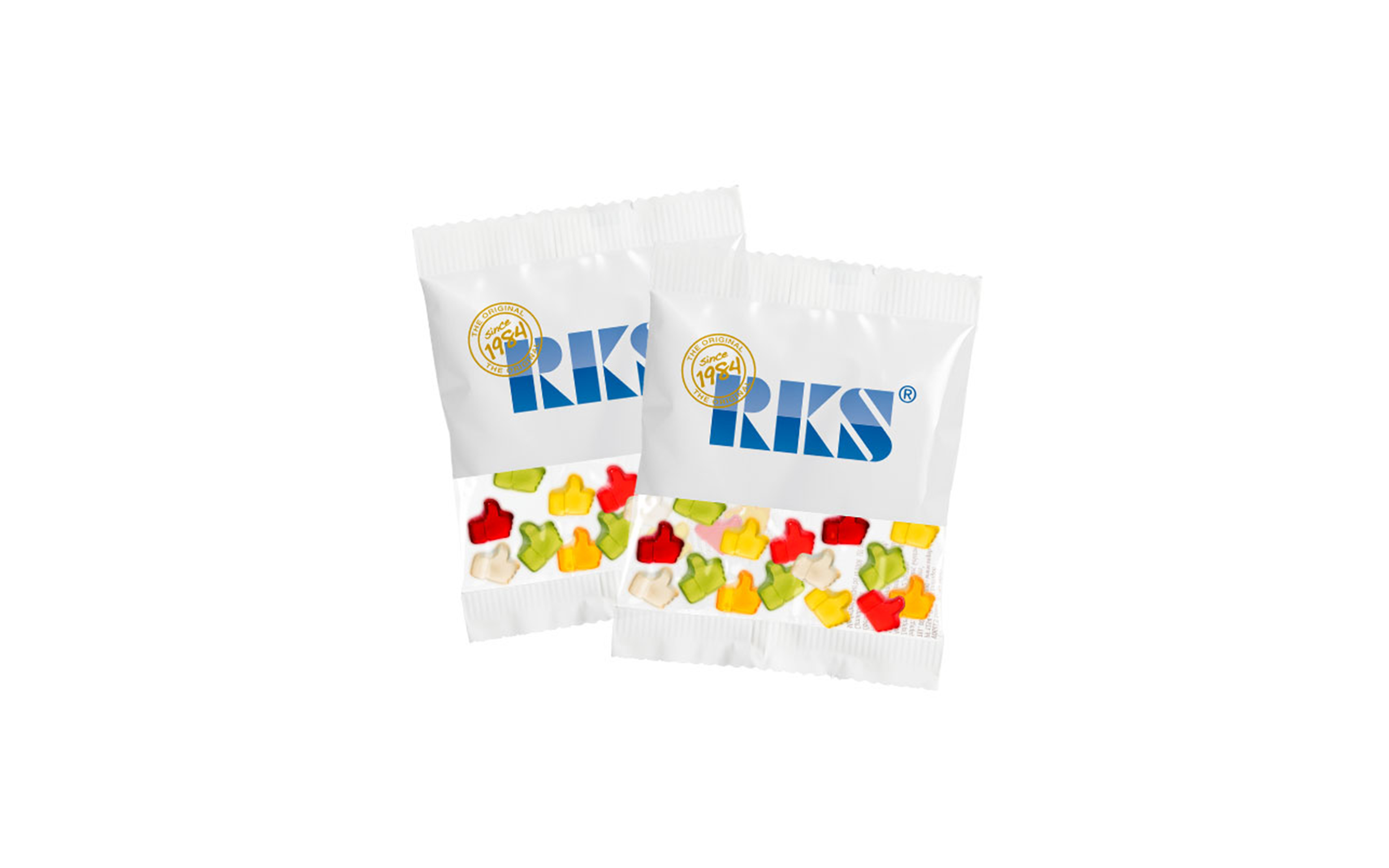 Fruchtgummi-Werbetüte 20g "Daumen hoch" (kompostierbare Folie)