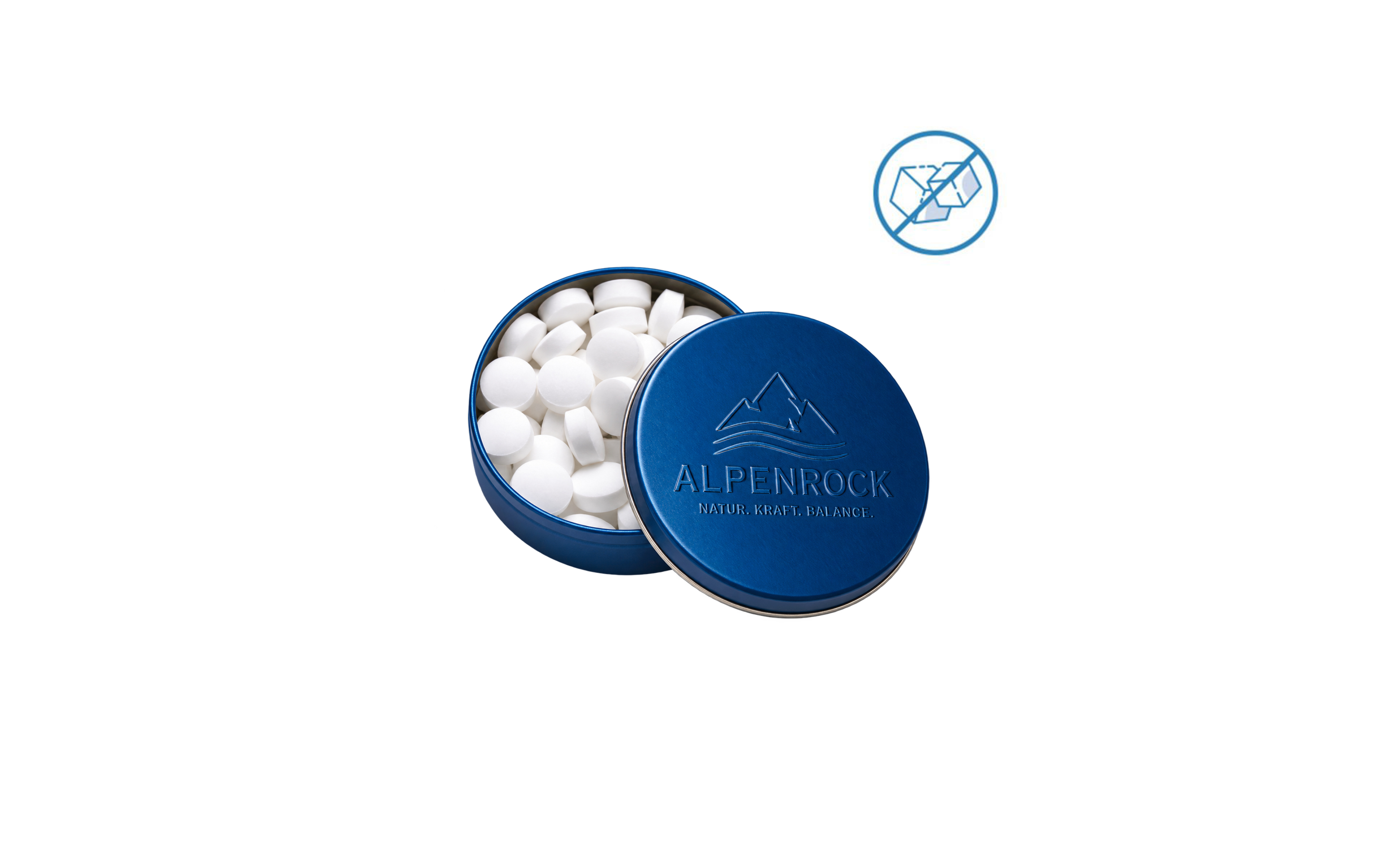 XS-Prägedose "Pfefferminzdragees zuckerfrei" Blau (metallic)