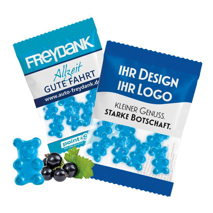Einfarbige Premium-Bärchen in Blau mit Cassis-Geschmack