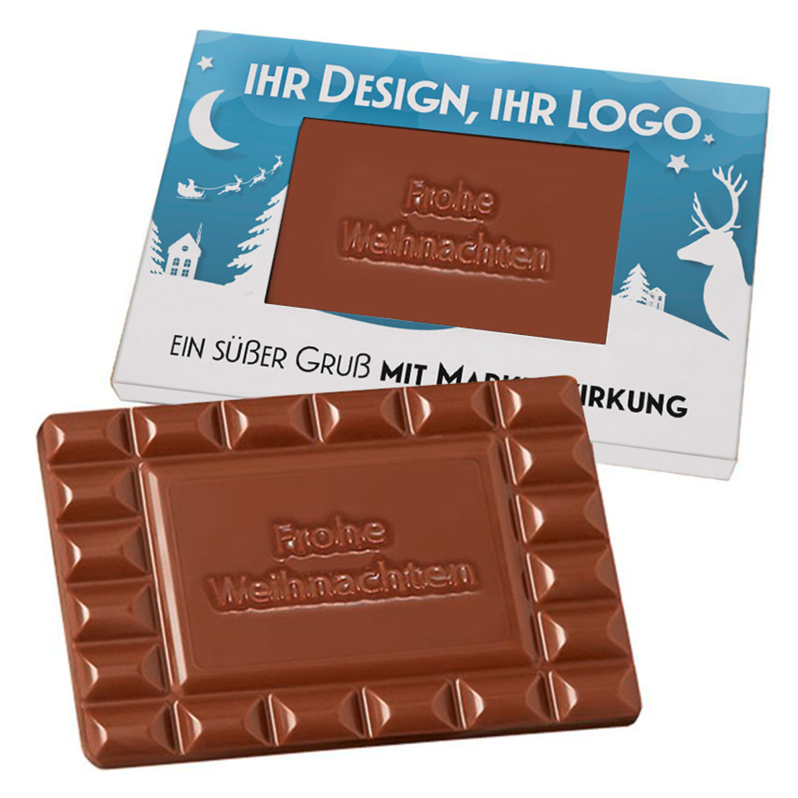 Schokoladentafel Frohe Weihnachten im Werbe-Präsentkarton