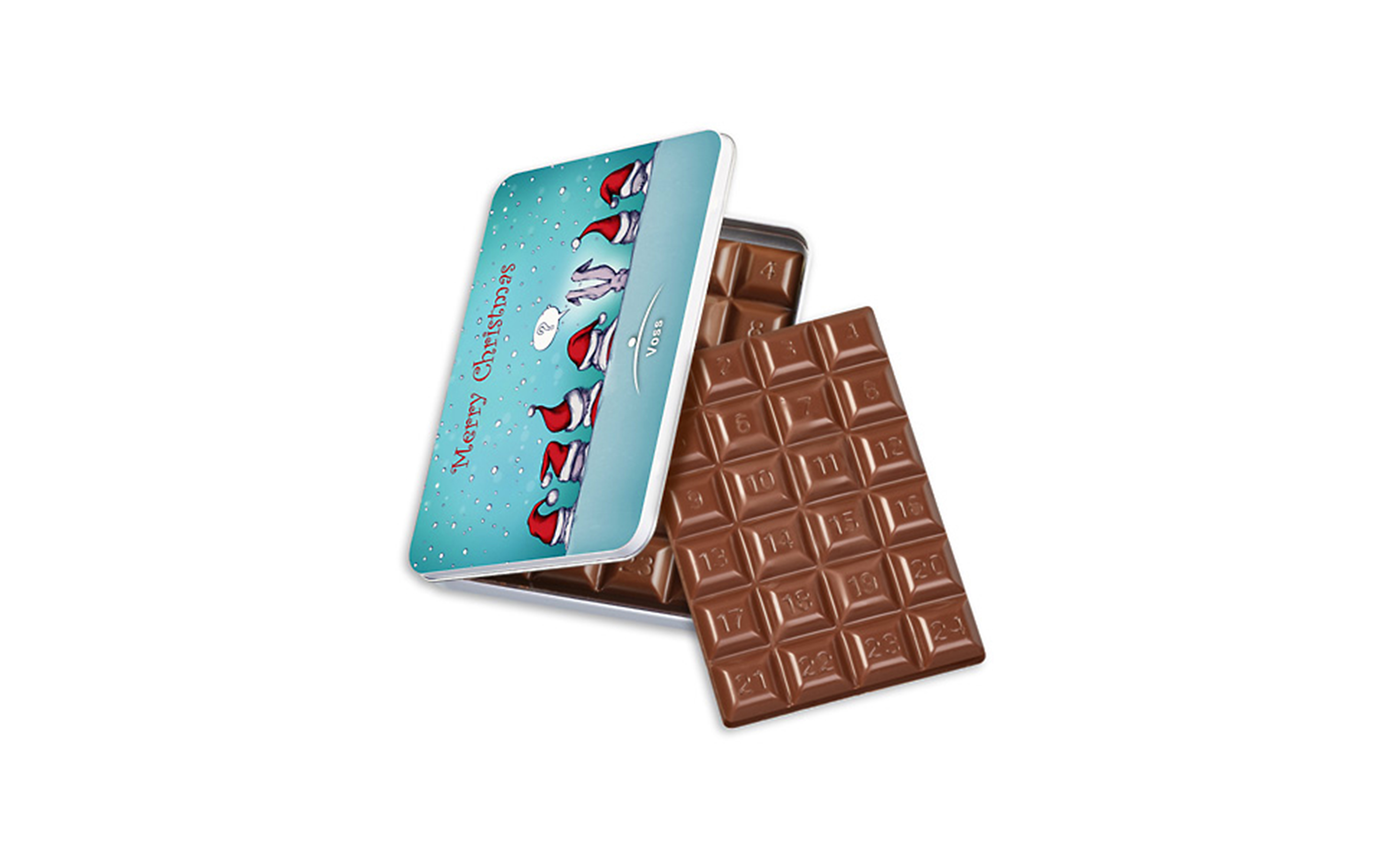 Adventskalender-Schokoladentafel 1-24 in der Dekordose