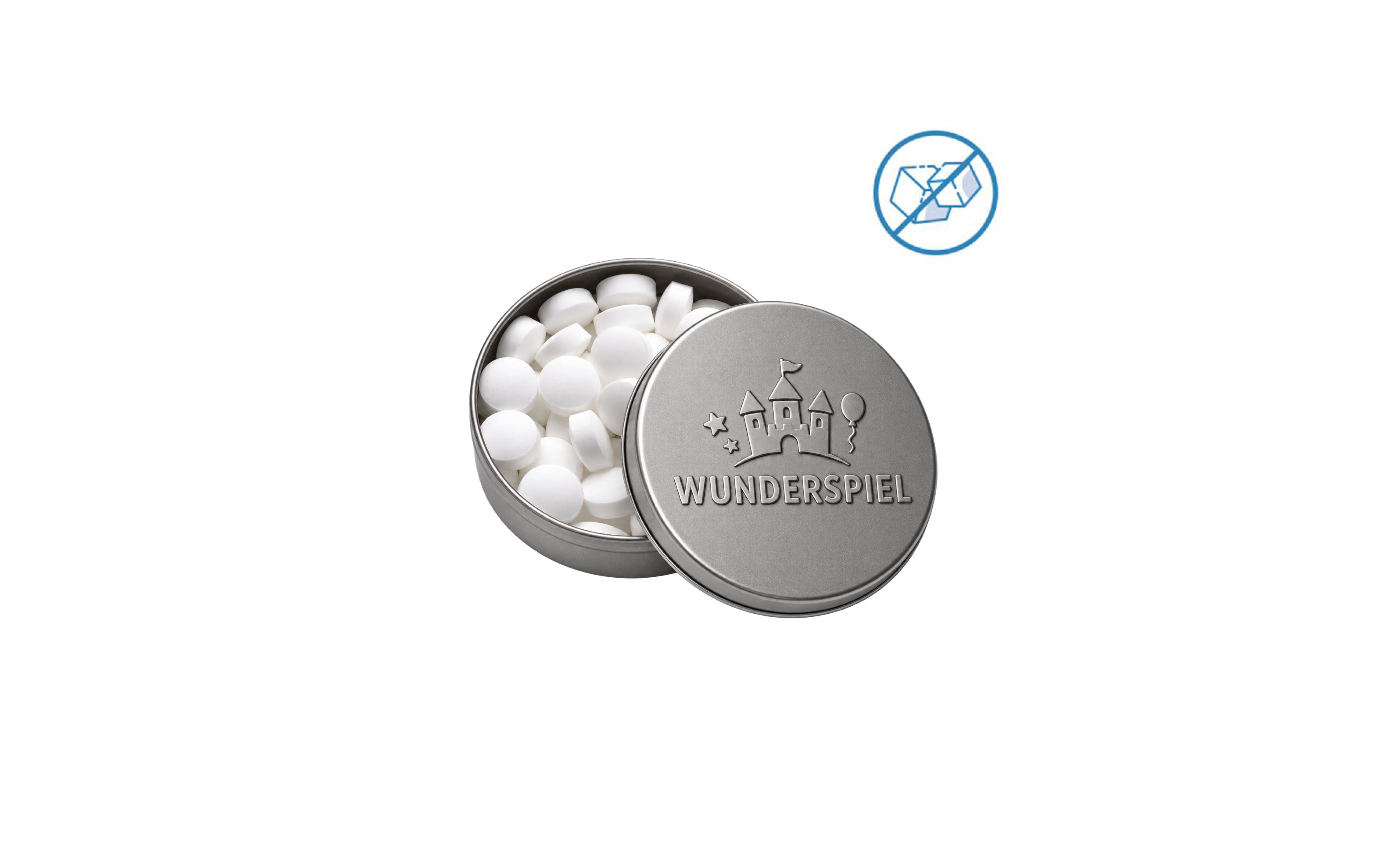 XS-Prägedose "Pfefferminzdragees zuckerfrei" Silber (matt)