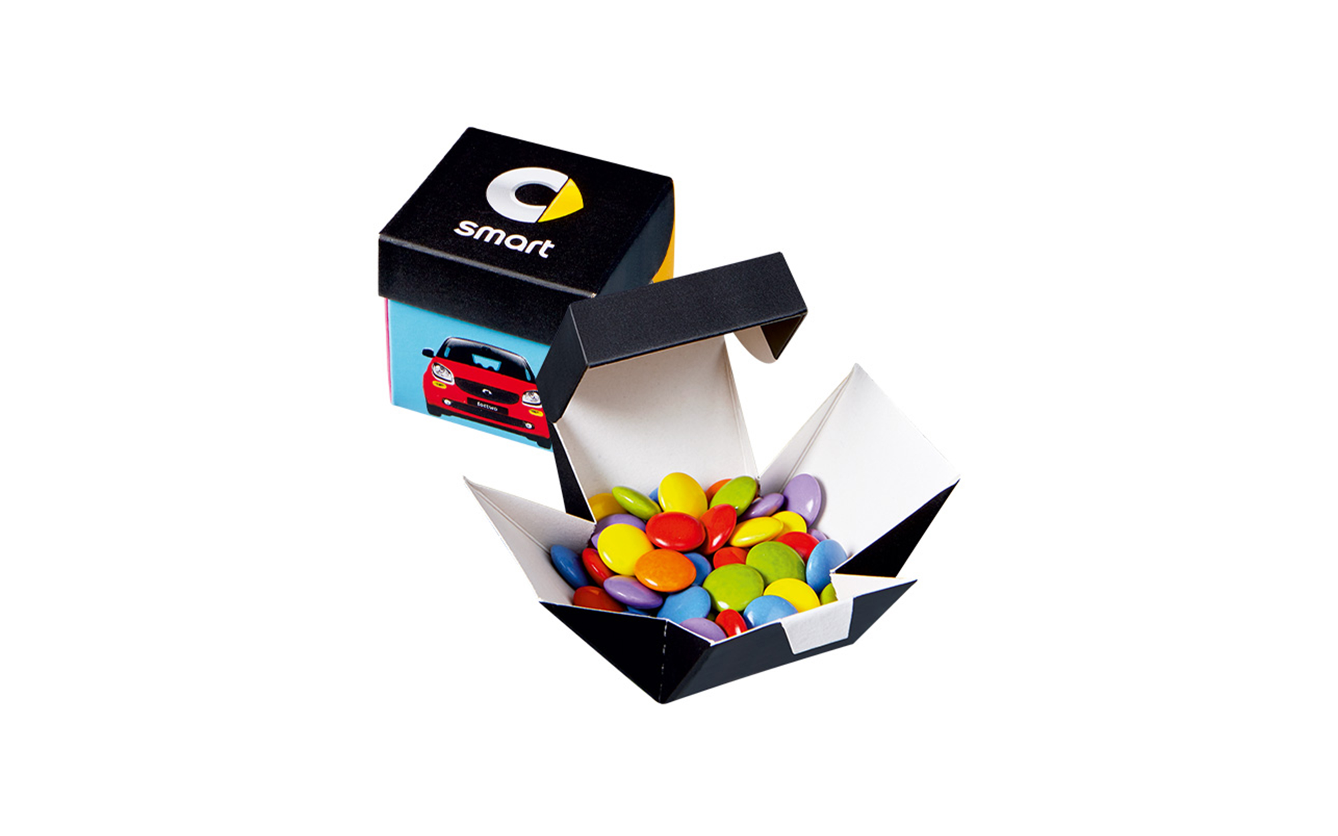 Werbe-Würfel "bunte Schokolinsen"