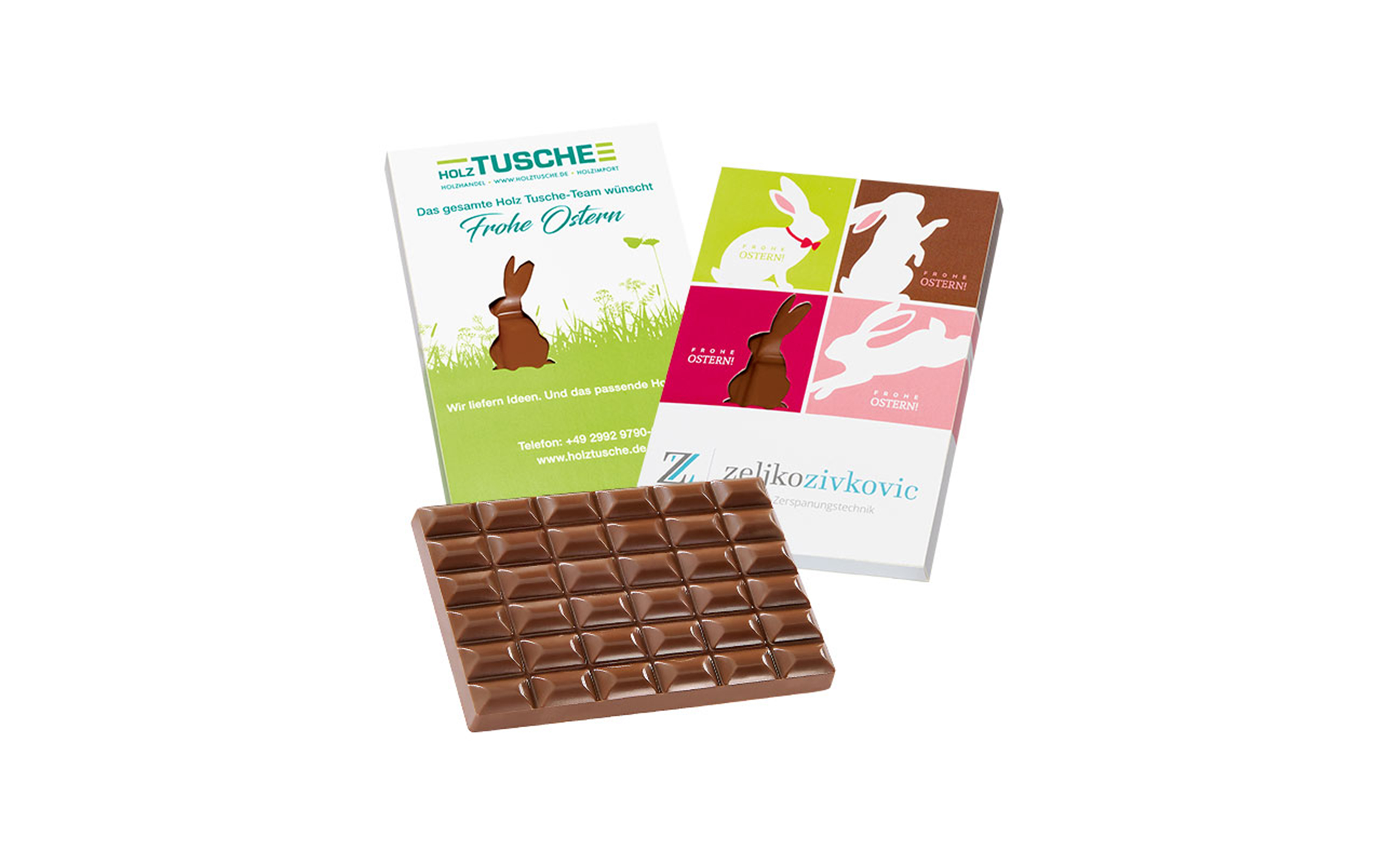 Schokoladentafel 60g im Werbe-Präsentkarton "Osterhase"