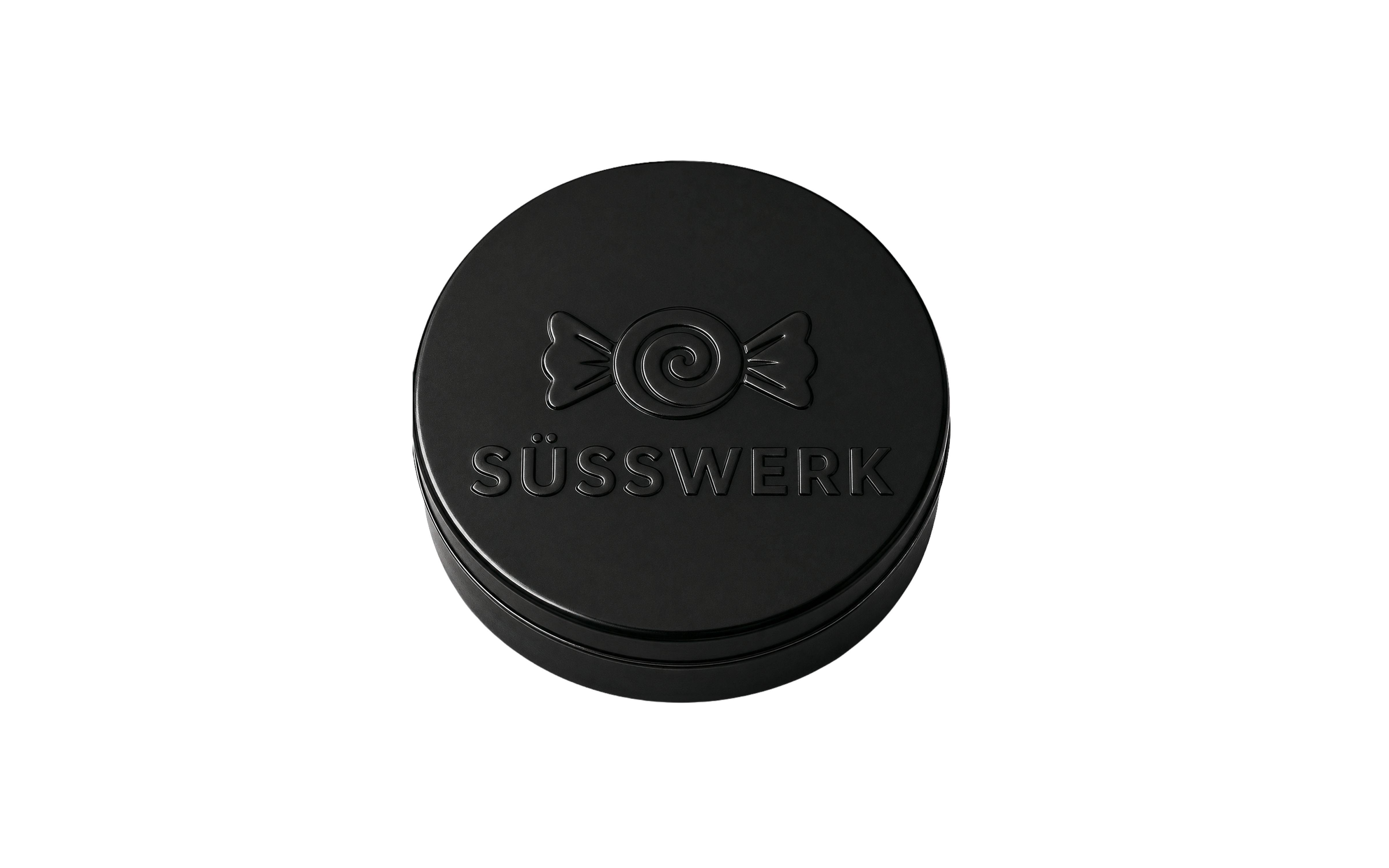 XS-Prägedose "Pfefferminzdragees zuckerfrei" Schwarz (matt)