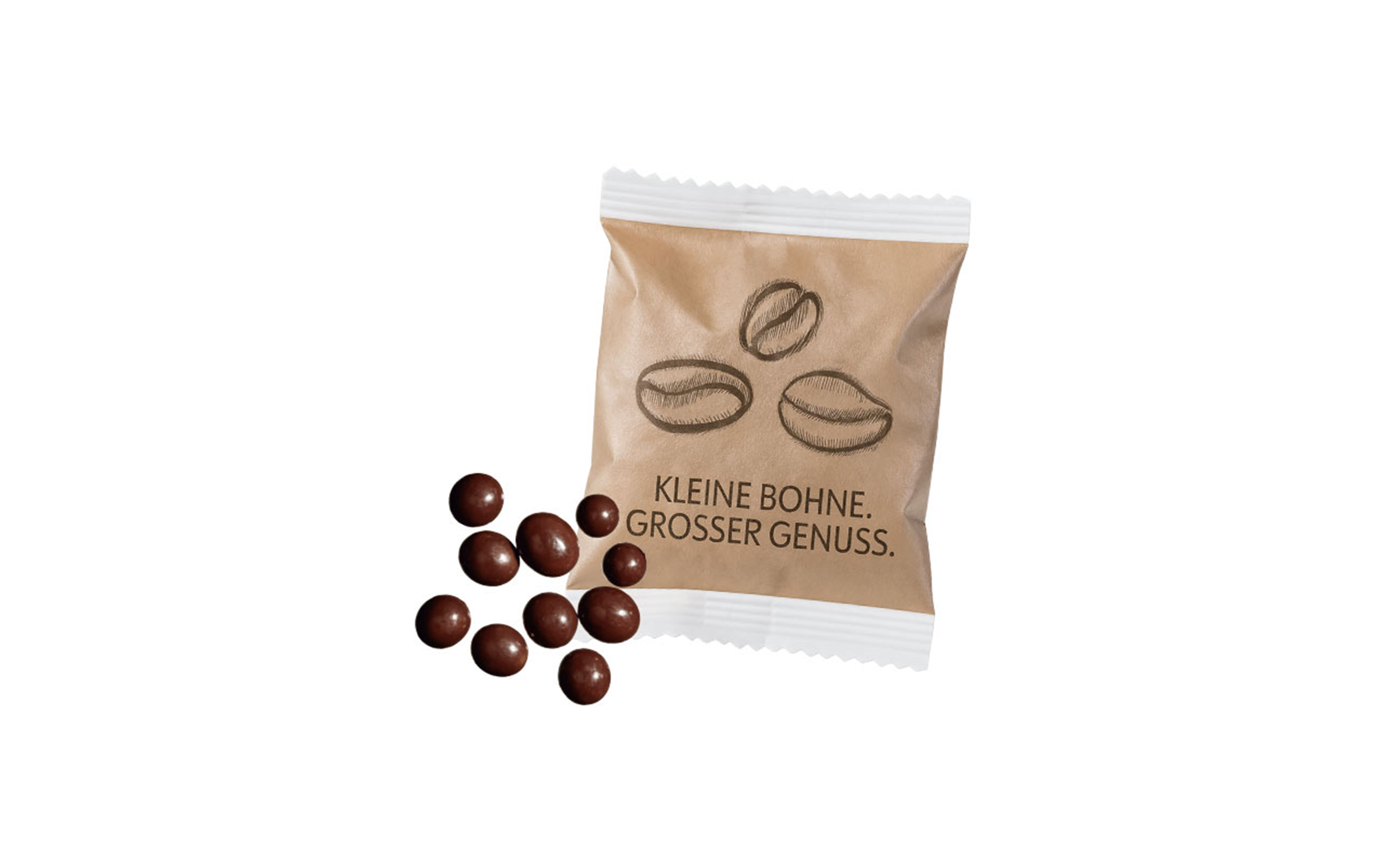 Schoko-Espressobohnen 5g Coffee-Bag in weißem FSC® zertifizierten Papier