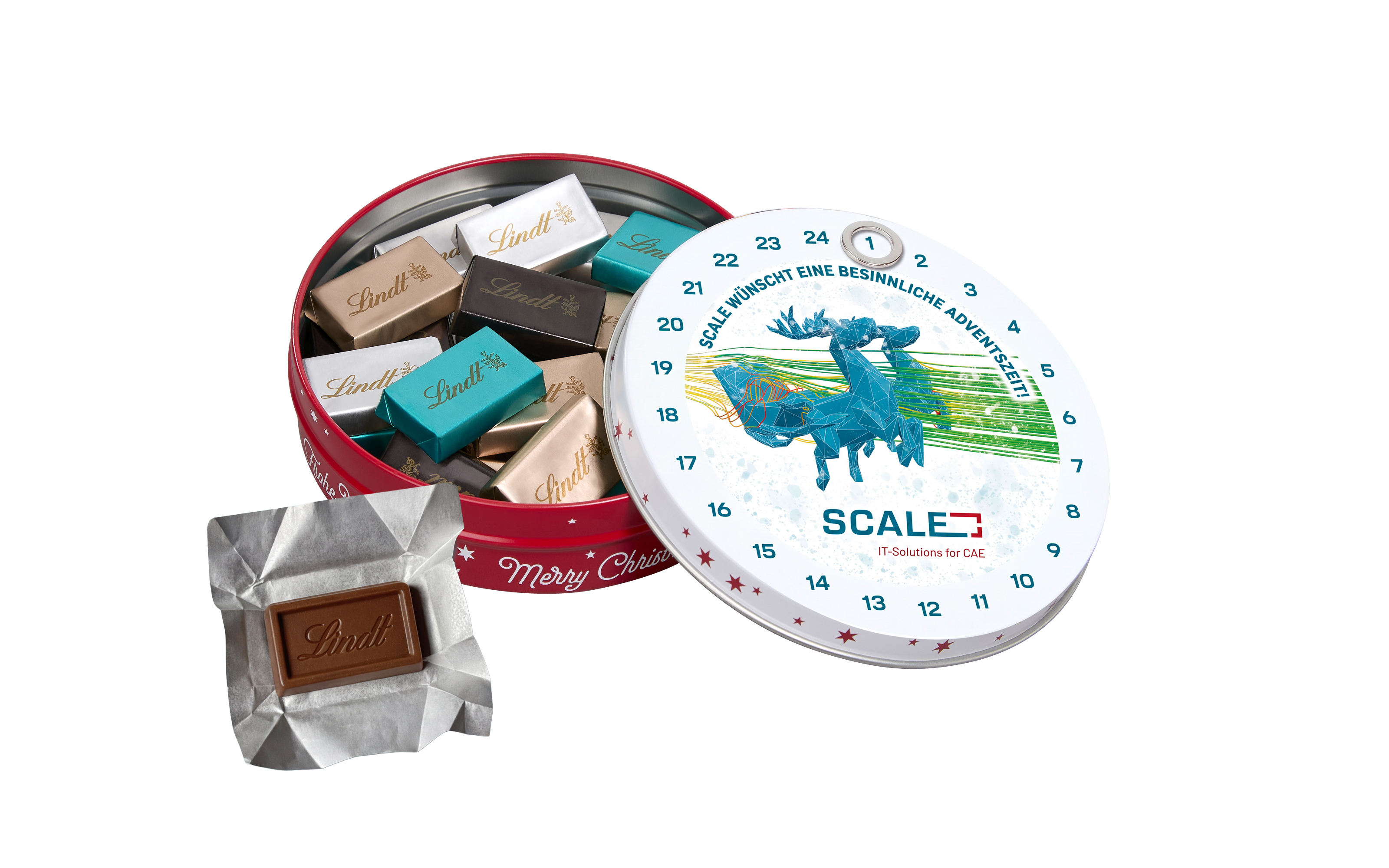 Magnetdosen-Adventskalender Sondermotiv mit Lindt Naps