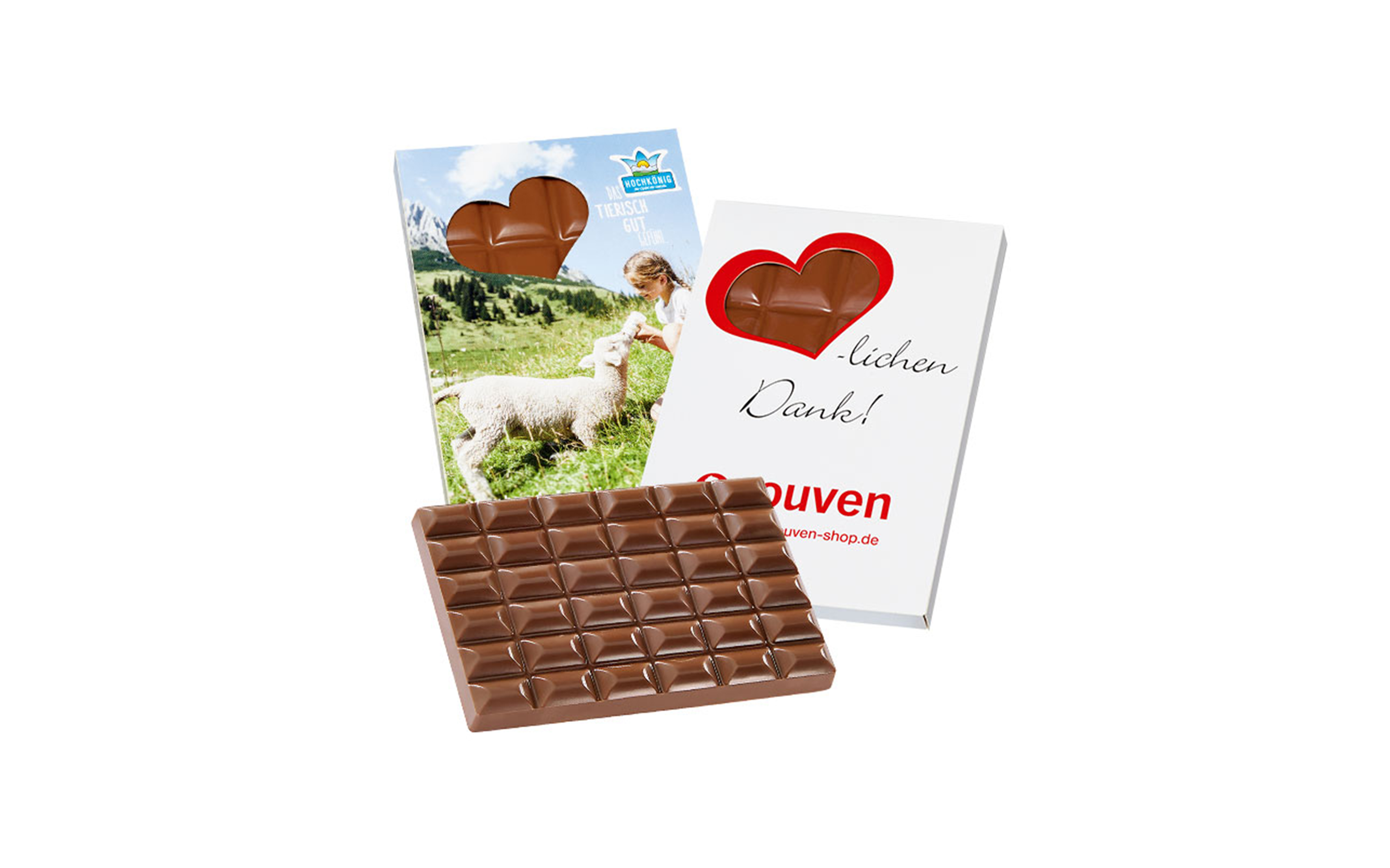 Schokoladentafel 60g im Werbe-Präsentkarton "Herz"