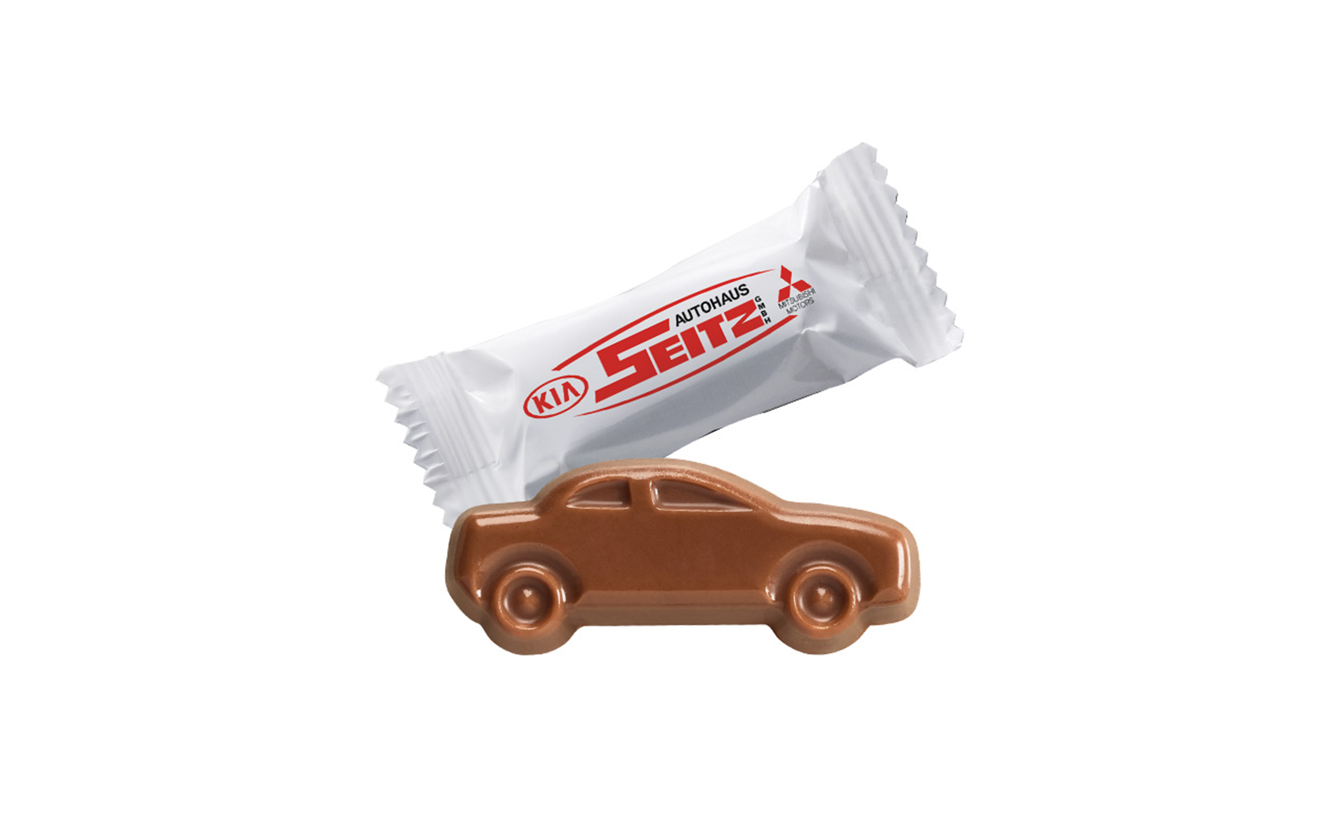 Schokoladen-Auto im Werbe-Flowpack