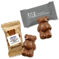 Schokoladen-Bär im Flowpack bedruckt mit Ihrer Werbung