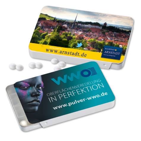 Sliding Box "Vitamindragees" für Werbung im Kreditkartenformat