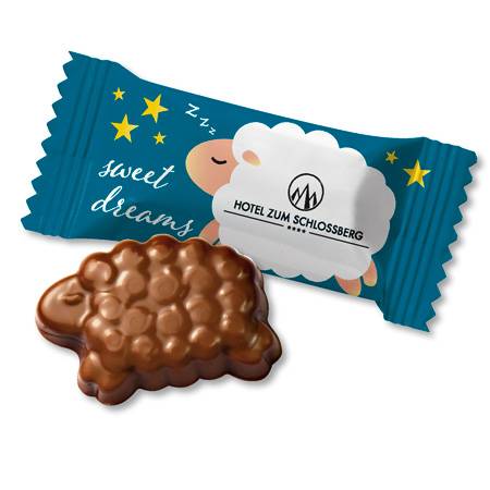 Schokoladen-Schaf "Sweet Dreams", bedruckt mit Ihrem Logo
