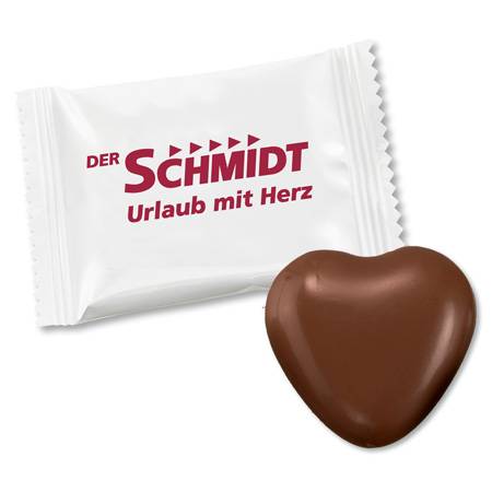 Werbe-Schokoladen-Herz 8g im weißen Flowpack