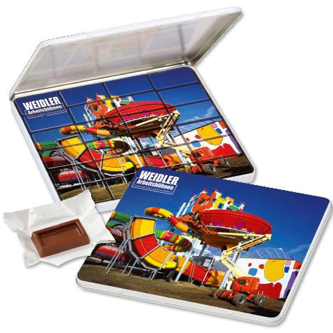 Schokoladentafel-Werbe-Puzzle in der Maxi-Dekordose
