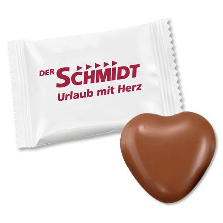 Werbe-Schokoladen-Herz 8g im weißen Flowpack