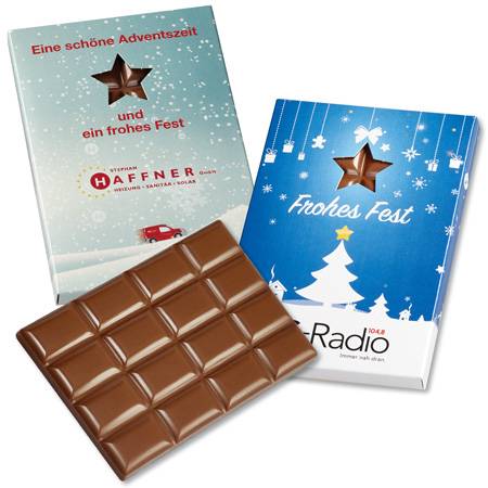 Schokoladentafel 60g im Werbe-Präsentkarton "Weihnachten"