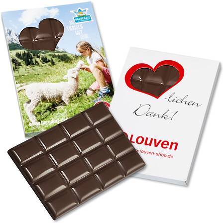Schokoladentafel 60g im Werbe-Präsentkarton "Herz"