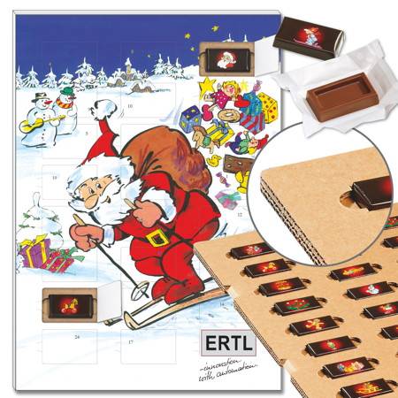 ECO-Adventskalender "Skifahrer" mit Schokoladen-Täfelchen