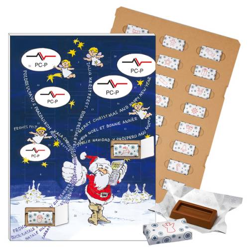 ECO-Adventskalender "Weihnachtsgrüße Streudruck" mit Schokoladen-Täfelchen