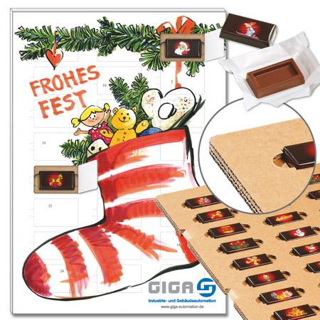 ECO-Adventskalender "Weihnachtsstrumpf" mit Schokoladen-Täfelchen