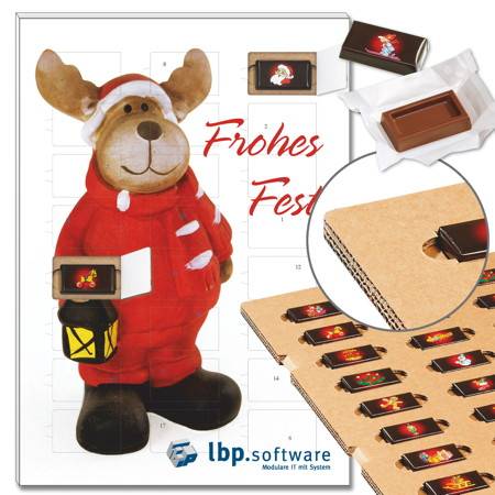 ECO-Adventskalender "Weihnachts-Elch" mit Schokoladen-Täfelchen