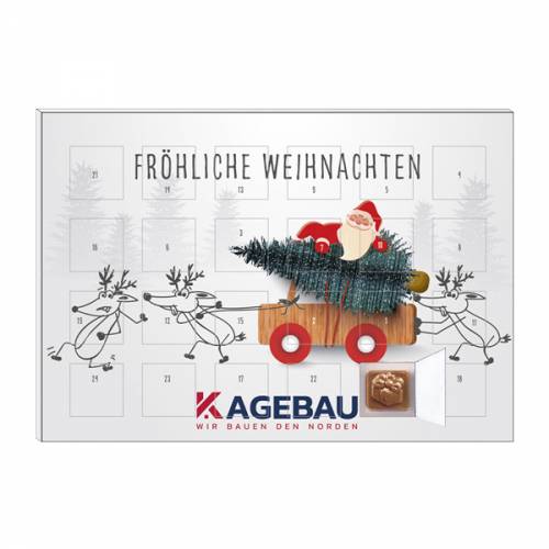 Zartbitter-Schokoladen Werbung mit bedrucktem Kompakt Adventskalender "Weihnachtswanderung"