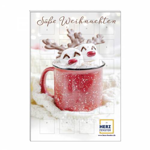 Zartbitter-Schokoladen Werbung mit bedrucktem Kompakt Adventskalender "Süße Weihnachten"